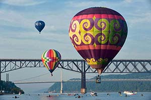 Lucy flying near old railroad bridge Walkway Over the Hudson in Poughkeepsie NY